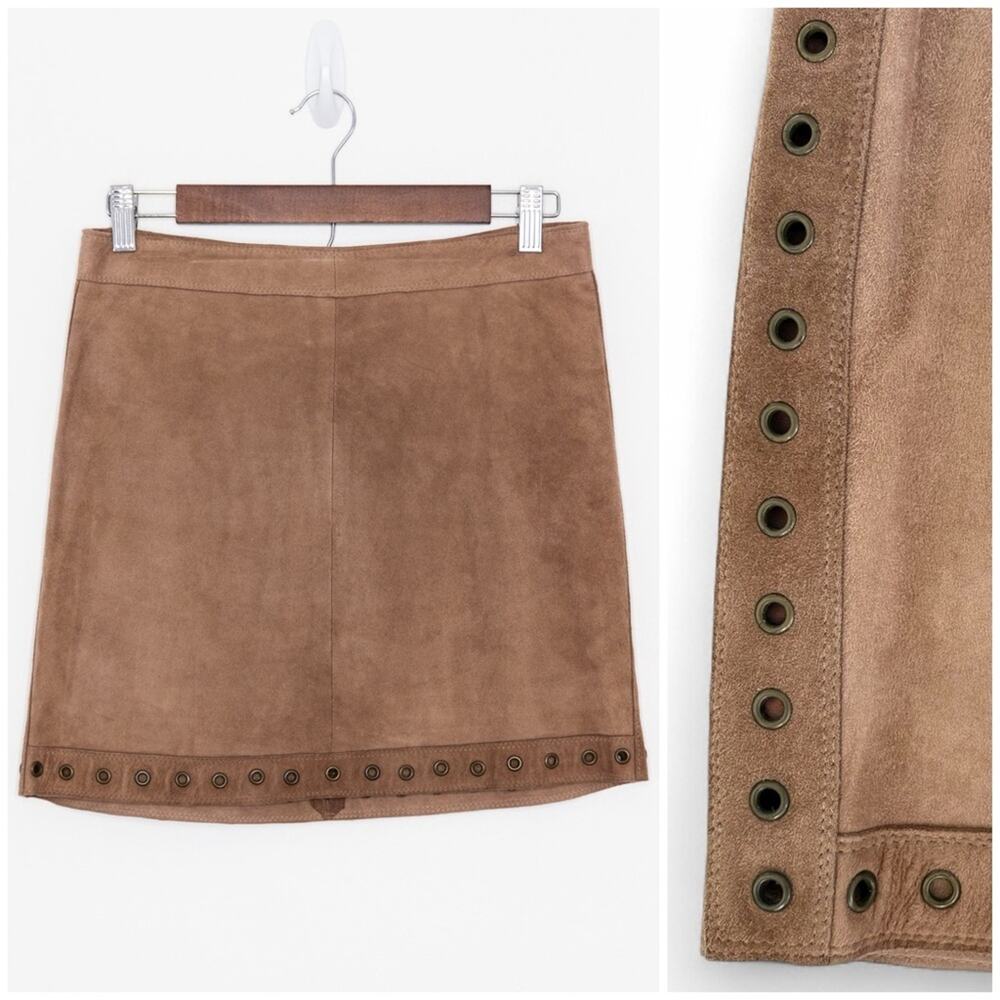 VTG Michael Kors Suede Mini Skirt Sz 6 Camel Y2K Boho Indie Festival USA Made